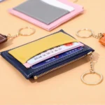 Men And Women Portable Simple Card Holder Coin Purse PU Wallet With Keychain - Image 3