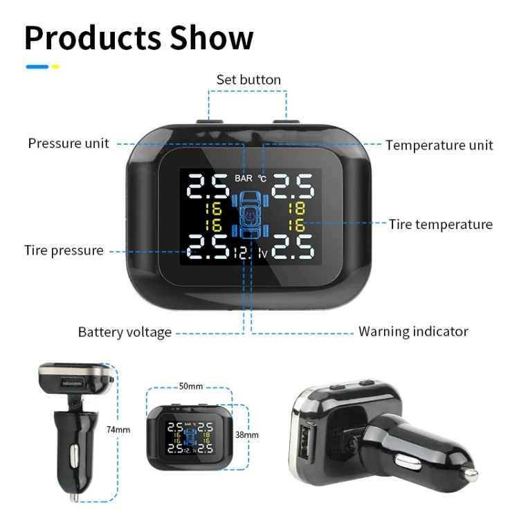 TBD0595729401_B2.webp Q3 Mini Cigarette Lighter Car Wireless Tire Pressure Monitoring System TPMS Car Temperature Voltage Tire - Image 3