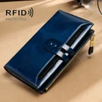 Leather Lady Wallet Multi-Card Slot Retro Oil Wax Leather Wallet Long Type RFID Anti-Theft Brush Clutch