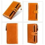 Leather Lady Wallet Multi-Card Slot Retro Oil Wax Leather Wallet Long Type RFID Anti-Theft Brush Clutch - Image 3