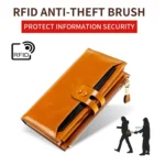 Leather Lady Wallet Multi-Card Slot Retro Oil Wax Leather Wallet Long Type RFID Anti-Theft Brush Clutch - Image 4
