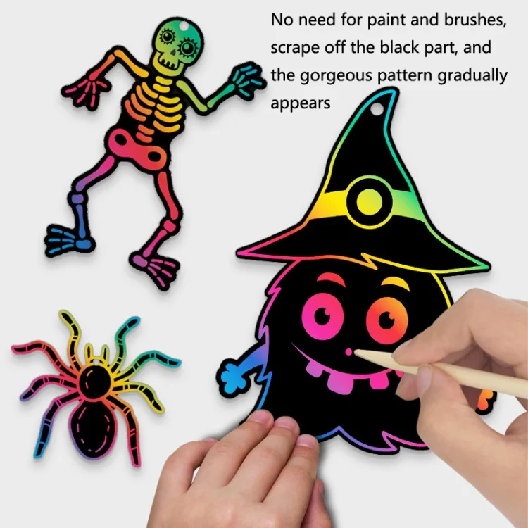 TBD0597784801_B4.webp GG-24 Children Colorful Halloween Scratch Painting Set DIY Funny Ornaments Holiday Scratch Painting Paper - Image 5