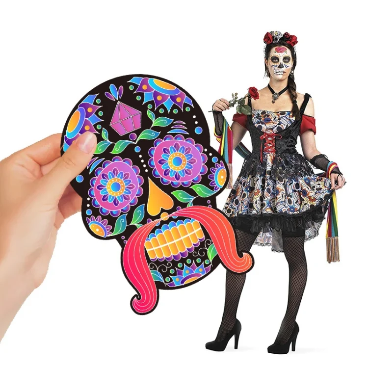 TBD0597785001_B3.webp 1 Sets Children Colorful Skull Head Halloween Scratch Painting DIY Ornaments Flower Skull Sticker - Image 4