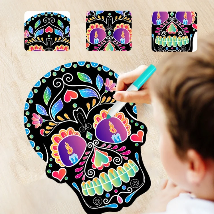TBD0597785001_B6.webp 1 Sets Children Colorful Skull Head Halloween Scratch Painting DIY Ornaments Flower Skull Sticker - Image 7