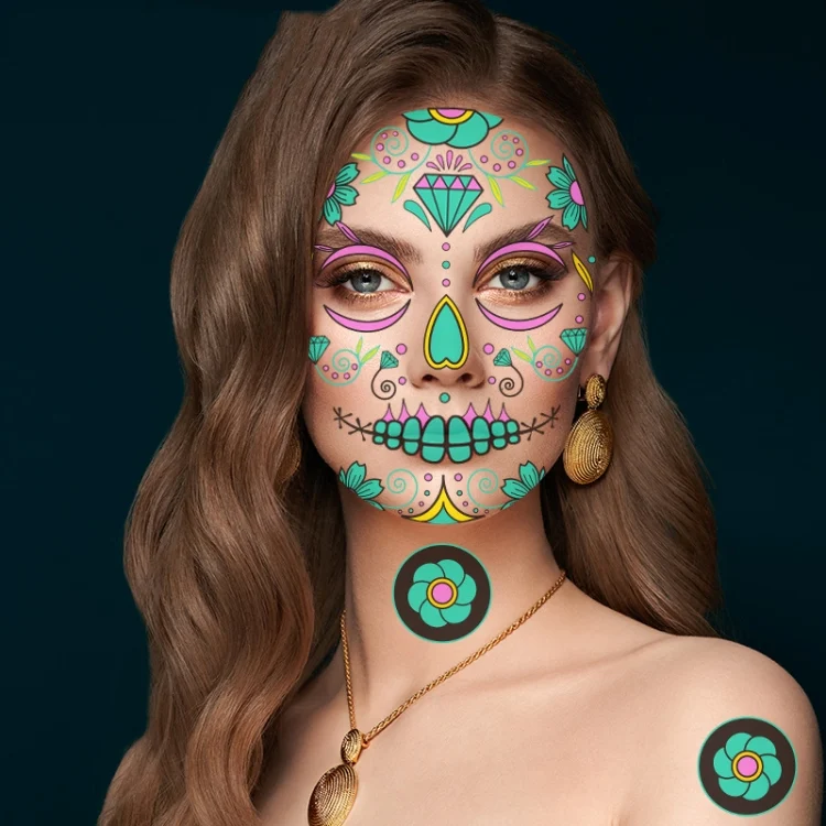 TBD0597785501_B4.webp Halloween Two-Color Luminous Funny Tattoo Stickers Face Sticker - Image 5