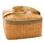 Portable Insulated Thermal Lunch Box Canvas Imitation Rattan Lunch Bag Picnic Container - Image 2
