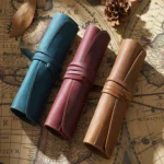 Retro First Layer Cowhide Pen Curtain Simple Literary Pencil Case Multifunctional Volume Pencil Case - Image 2
