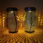 Outdoor Courtyard Wrought Iron LED Solar Portable Hollow Lantern - Image 2