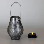 Outdoor Courtyard Wrought Iron LED Solar Portable Hollow Lantern - Image 4