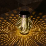 Outdoor Courtyard Wrought Iron LED Solar Portable Hollow Lantern - Image 5