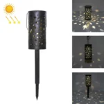 Outdoor Garden Wrought Iron Hollow Stars Moon Lantern Solar LED Lawn Ground Light