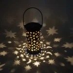 Outdoor Garden Wrought Iron Hollow Stars Moon Lantern Solar LED Lawn Ground Light - Image 2