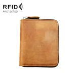 9039 RFID Antimagnetic Leather Zipper Wallet