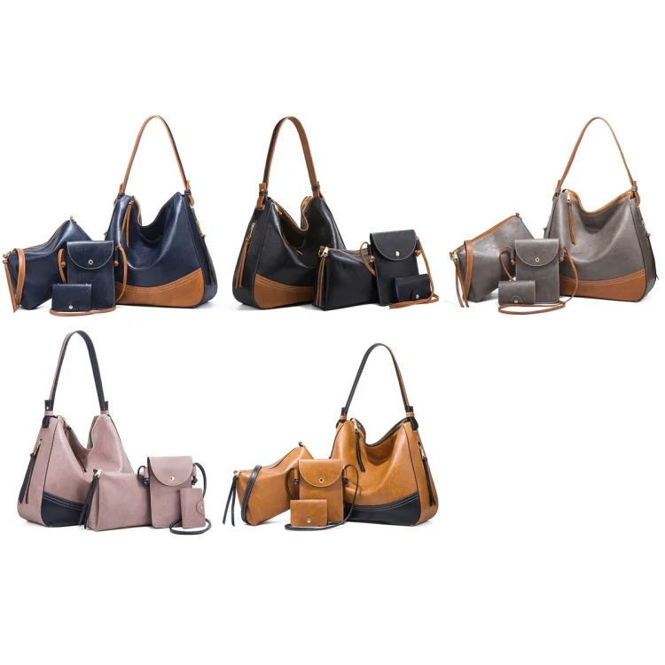 TBD0601721701_B1.webp 21506 4 in 1 Simple Color-Block Diagonal Handbags Fashion Large Capacity Soft Leather Bags - Image 2