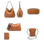 21506 4 in 1 Simple Color-Block Diagonal Handbags Fashion Large Capacity Soft Leather Bags - Image 3