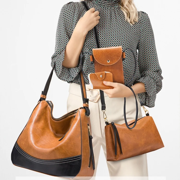 TBD0601721701_B6.webp 21506 4 in 1 Simple Color-Block Diagonal Handbags Fashion Large Capacity Soft Leather Bags - Image 7