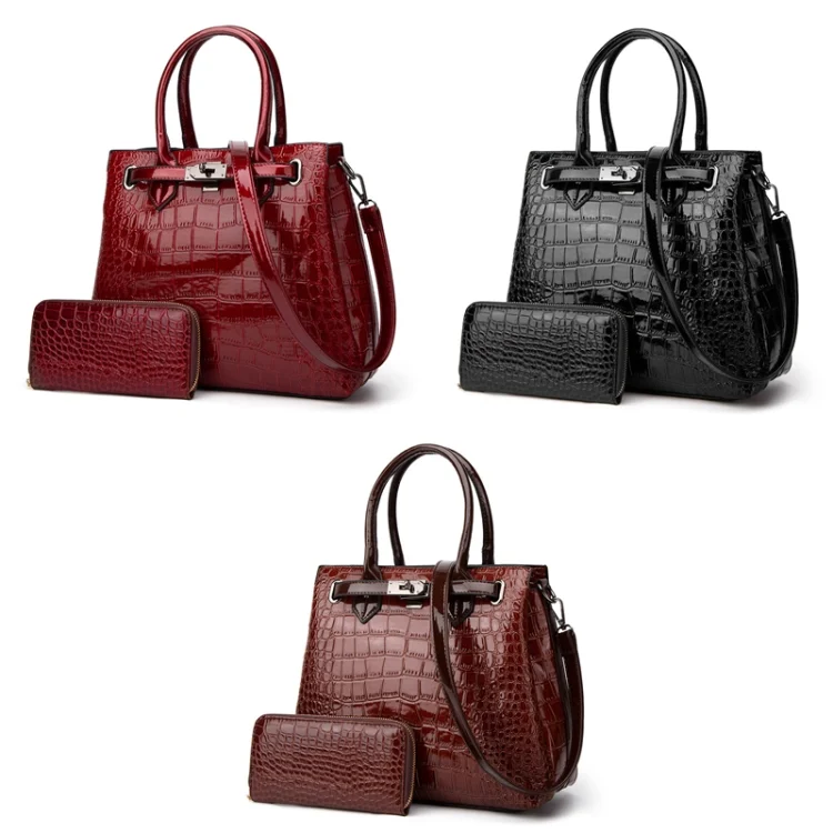 TBD0601732401_B1.webp T5056 2 in 1 Crocodile Pattern Patent Leather Diagonal Handbags Large-Capacity Single-Shoulder Bag - Image 2