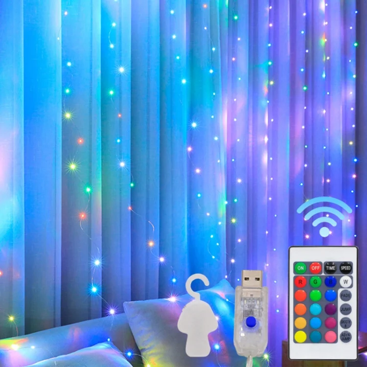RGB 16 Color-Changing Copper Wire Curtain String Lights