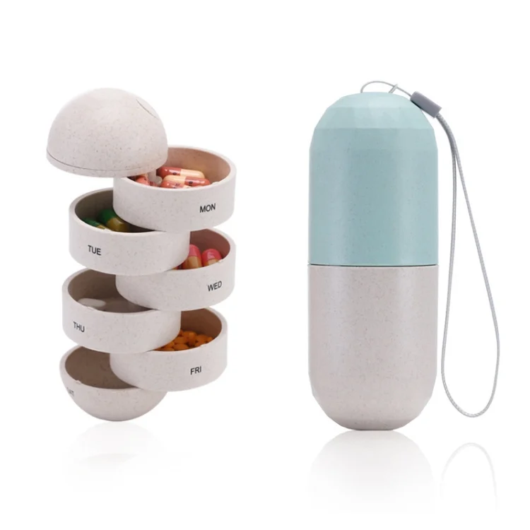 TBD0601944701A.webp Wheat Straw Pill Storage Box Sealed 7 Days Pill Box - Image 1