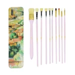 10 PCS/Set Fine Art Pig Bristle Fishtail Gouache Brush With Iron Box