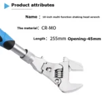 10 Inch Multifunctional Folding Shaking Head Ratchet Wrench Bathroom Wrench - Image 4