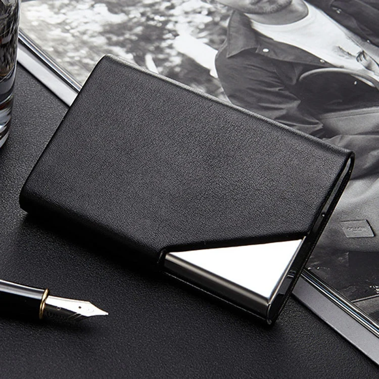 Men Leather Stainless Steel Business Card Clamp