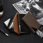 Men Leather Stainless Steel Business Card Clamp - Image 2