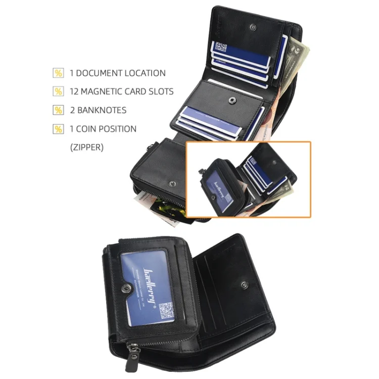 TBD0602096101_B5.webp Baellerry D9159 Men Short Tri-Fold Zip Coin Purse Thin Card Holder - Image 6