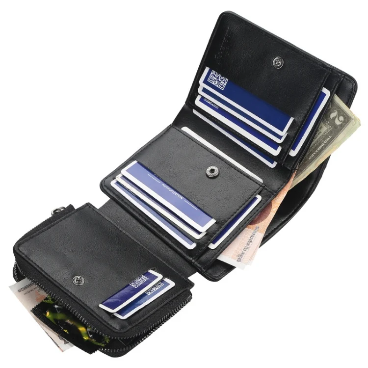 TBD0602096101_B6.webp Baellerry D9159 Men Short Tri-Fold Zip Coin Purse Thin Card Holder - Image 7