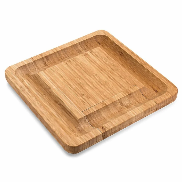 TBD0602116901_B1.webp Bamboo Cheese Board With Cutter Cheese Drawer Plate, Size: - Image 2