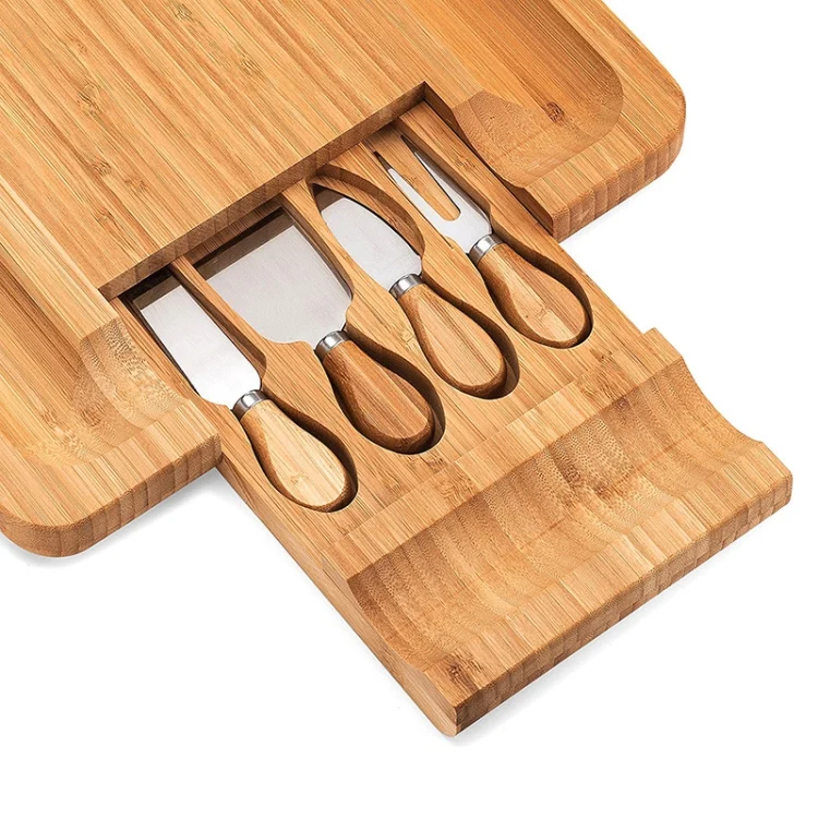 TBD0602116901_B3.webp Bamboo Cheese Board With Cutter Cheese Drawer Plate, Size: - Image 4
