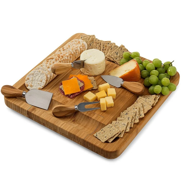 TBD0602116901_B4.webp Bamboo Cheese Board With Cutter Cheese Drawer Plate, Size: - Image 5