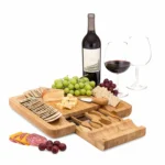 Bamboo Cheese Board With Cutter Cheese Drawer Plate, Size: - Image 6