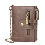 Baellerry  Short Wallet Double Zipper Tri-Fold Wallet For Men