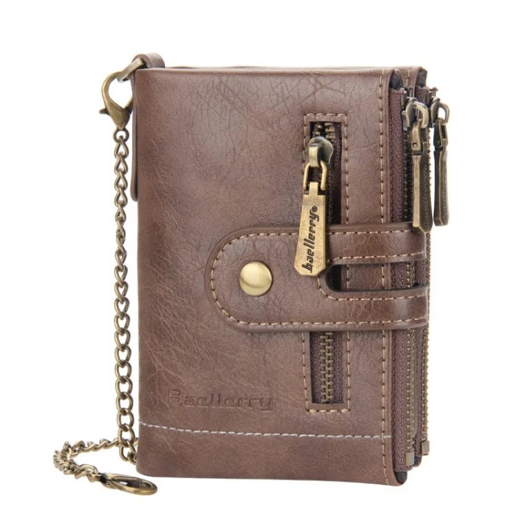 Baellerry Short Wallet Double Zipper Tri-Fold Wallet For Men