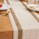 Cotton and Linen Woven Colorblock Tassel Striped Rhombus Table Runner - Image 3