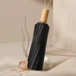 3-fold 16-bone Hand Open Umbrella Retro Wood Handle Black Glue Sunshade Umbrella - Image 2