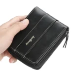 Baellerry Men Short Wallet Buckle Multi-card Coin Purse Tri-fold Zip Wallet - Image 7