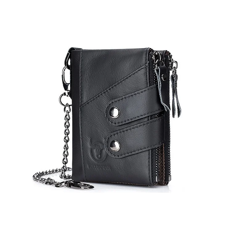 BULL CAPTAIN Leather Three-fold Zipper Wallet For Men