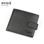 Anti-Theft Brush RFID Men Wallet Short Strap Button Multi-Card Layer Men Wallet