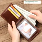 Men Retro Portable Wallet Short Cowhide Leather Wallet - Image 6