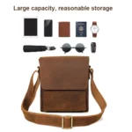 Vintage Crazy Horse Leather Men Shoulder Bag Messenger Bag - Image 4