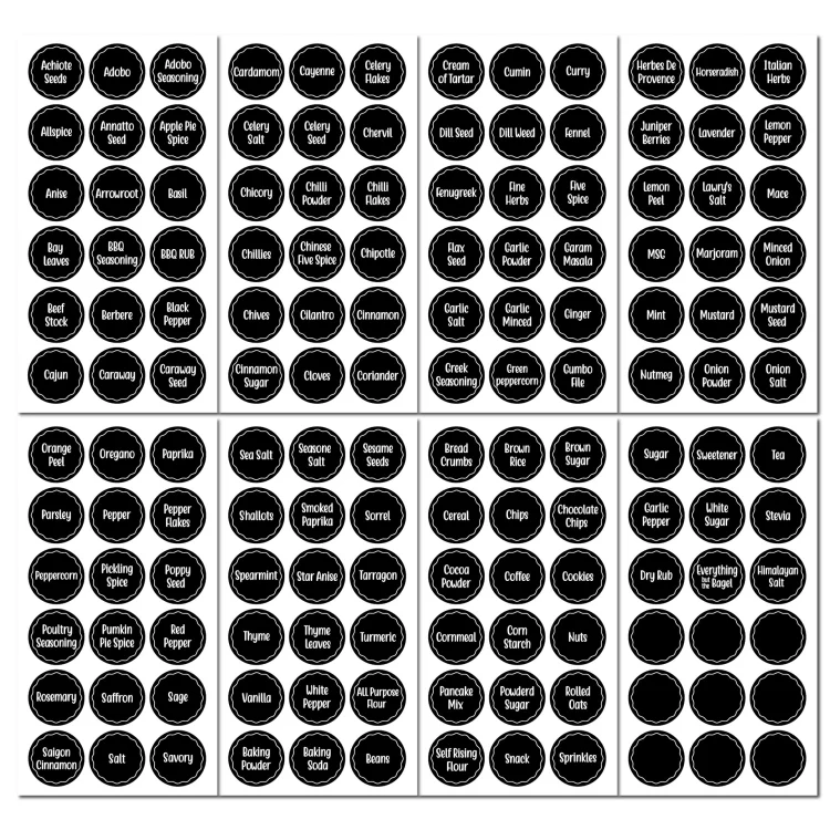 144 PCS Printed Spice Jar Labels Pantry Stickers Blackboard Stickers