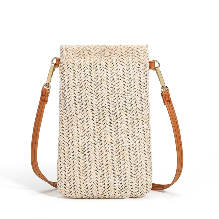 Summer Beach Bag Ladies One Shoulder Mobile Phone Bag Straw Coin Purse