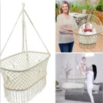 White Cotton Baby Garden Hanging Hammock Baby Cribs Cotton Woven Rope Swing Patio Chair Seat Bedding Baby Care 90*87*57cm - Image 2