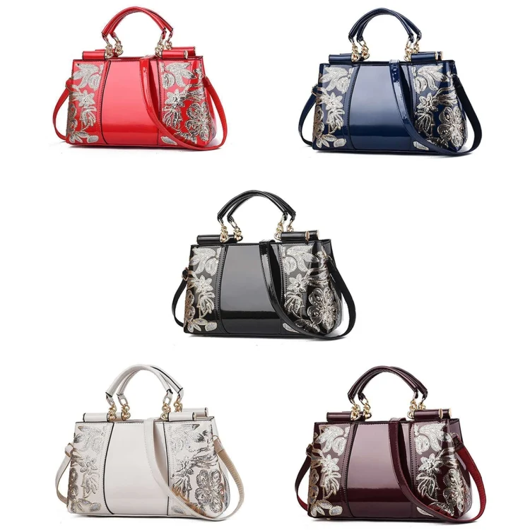 TBD0602318801_B1.webp Ladies Single Sided Embroidered Shiny Leather Handbag - Image 2