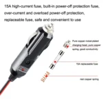 12-24V Car Cigarette Lighter Plug Extension Line, Cable Length 3.7m - Image 4