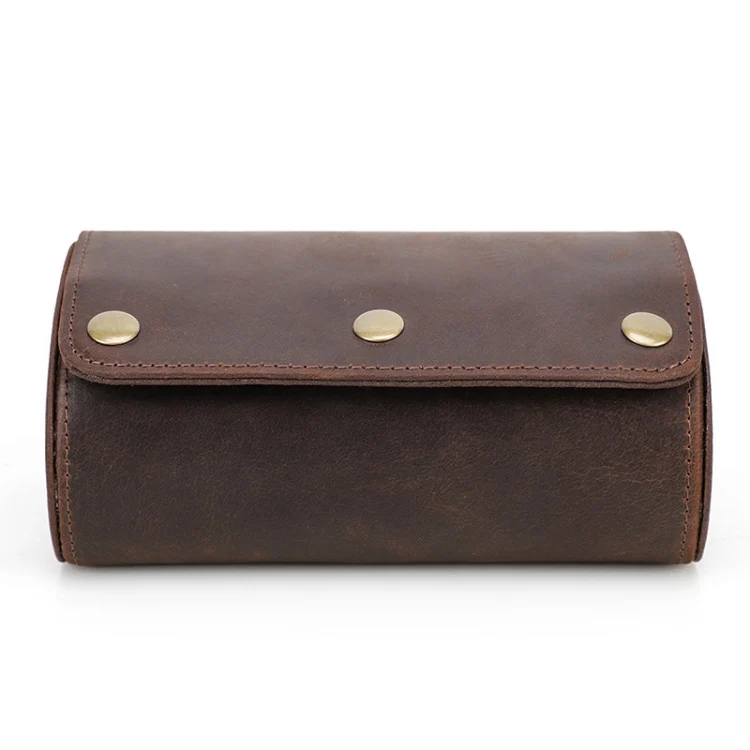 CONTACTS FAMILY Vintage Crazy Horse Leather Portable Outdoor Watch Case