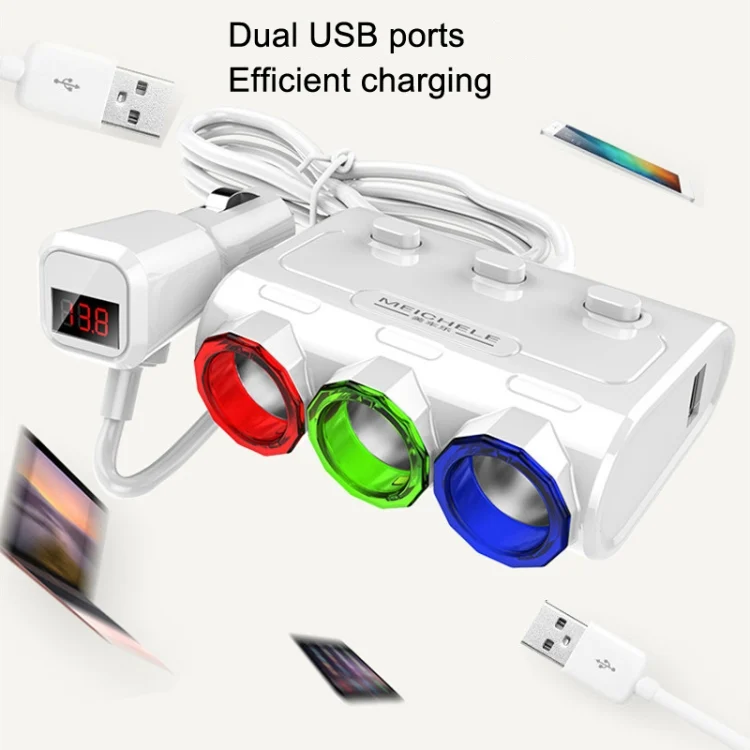 TBD0602433401_B3.webp MEICHELE Car Cigarette Lighter Charger Dual USB 1A+2.1A With Switch - Image 4