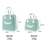 Smile Lunch Bag with Leather Handles, Size: S (Green) - Image 3